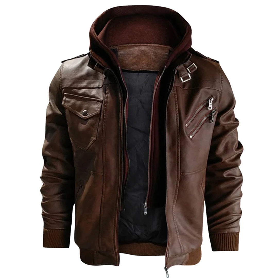Jacob - Men's Leather Jacket with Hood