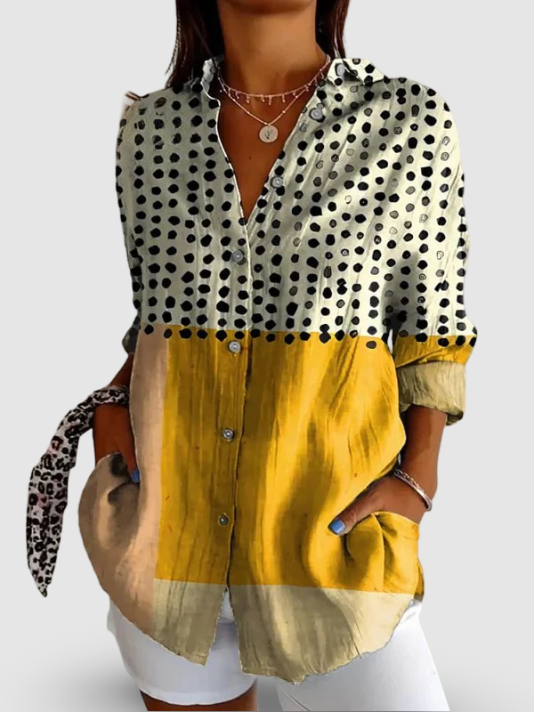 Karen | Yellow - blocked Dots Print  Shirt